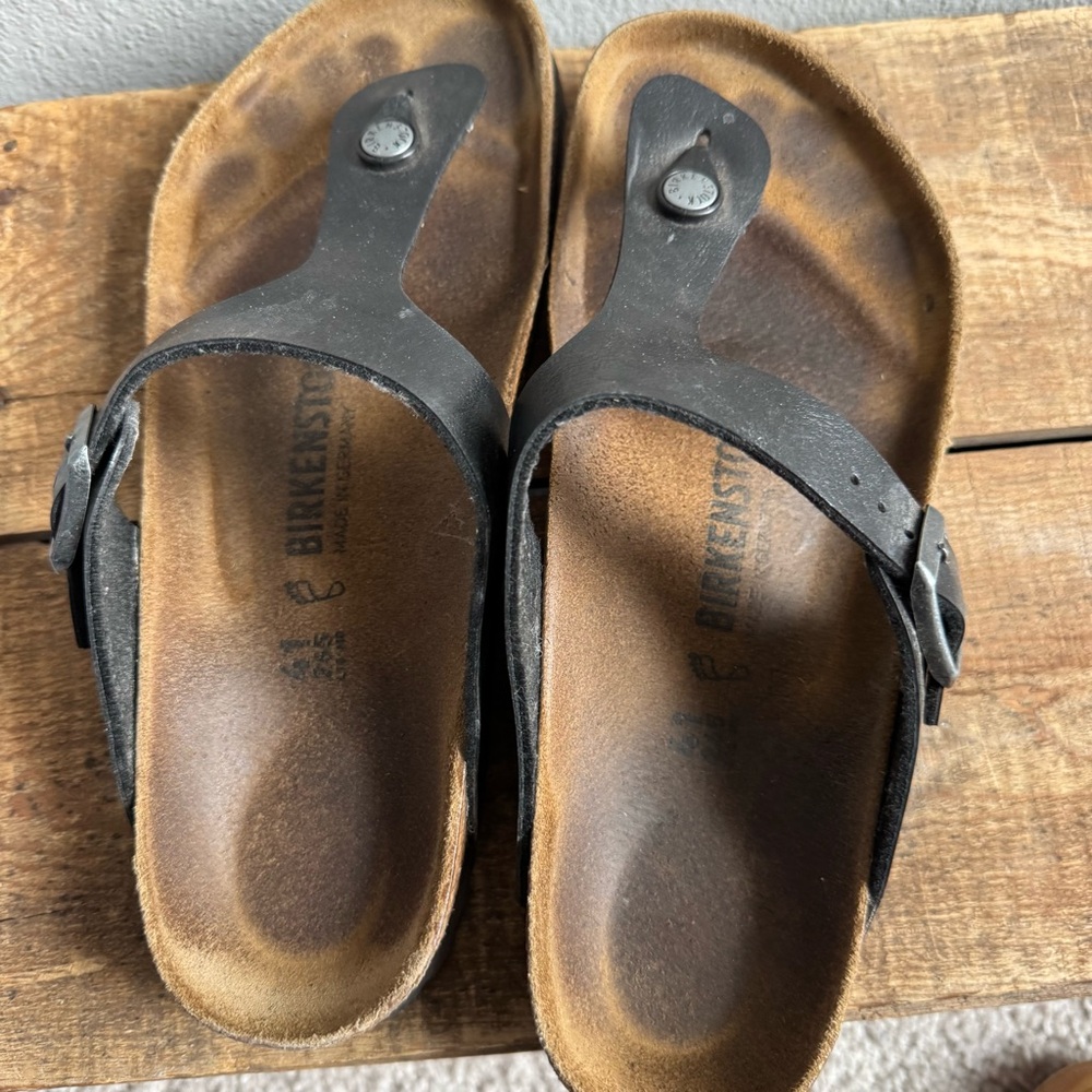 Birkenstock Gizeh Natural Leather Oiled Black Sandals size 41 - Picture 5 of 8